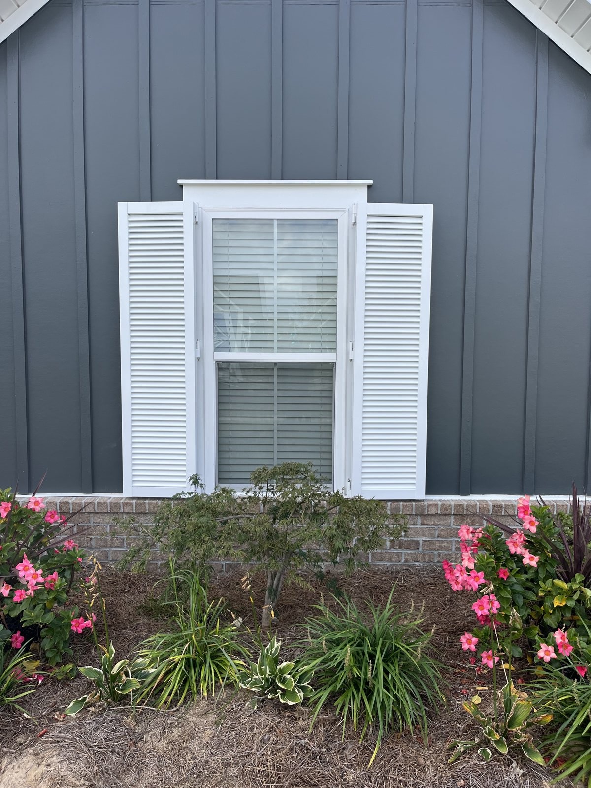 Colonial shutters flanking a coastal cottage window
