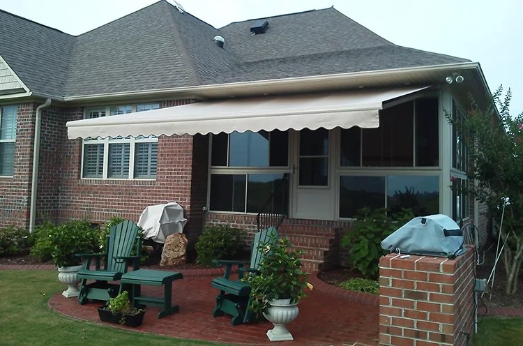 Retractable awning shading a Morehead City deck
